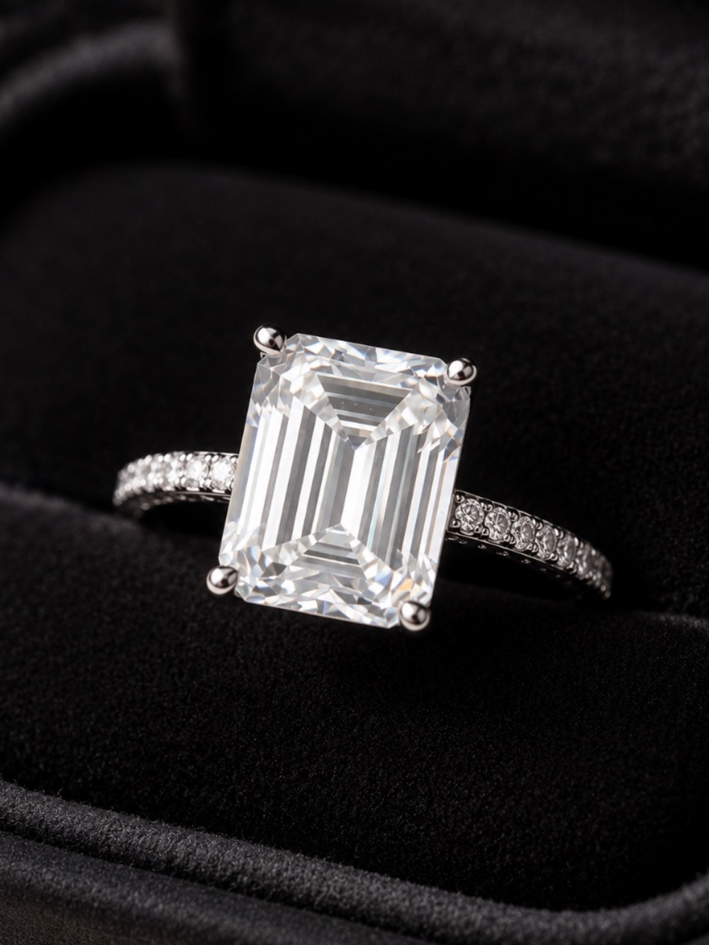 Moissanite Emerald Cut ring,  6.32 carats, size 7, 925 sterling silver